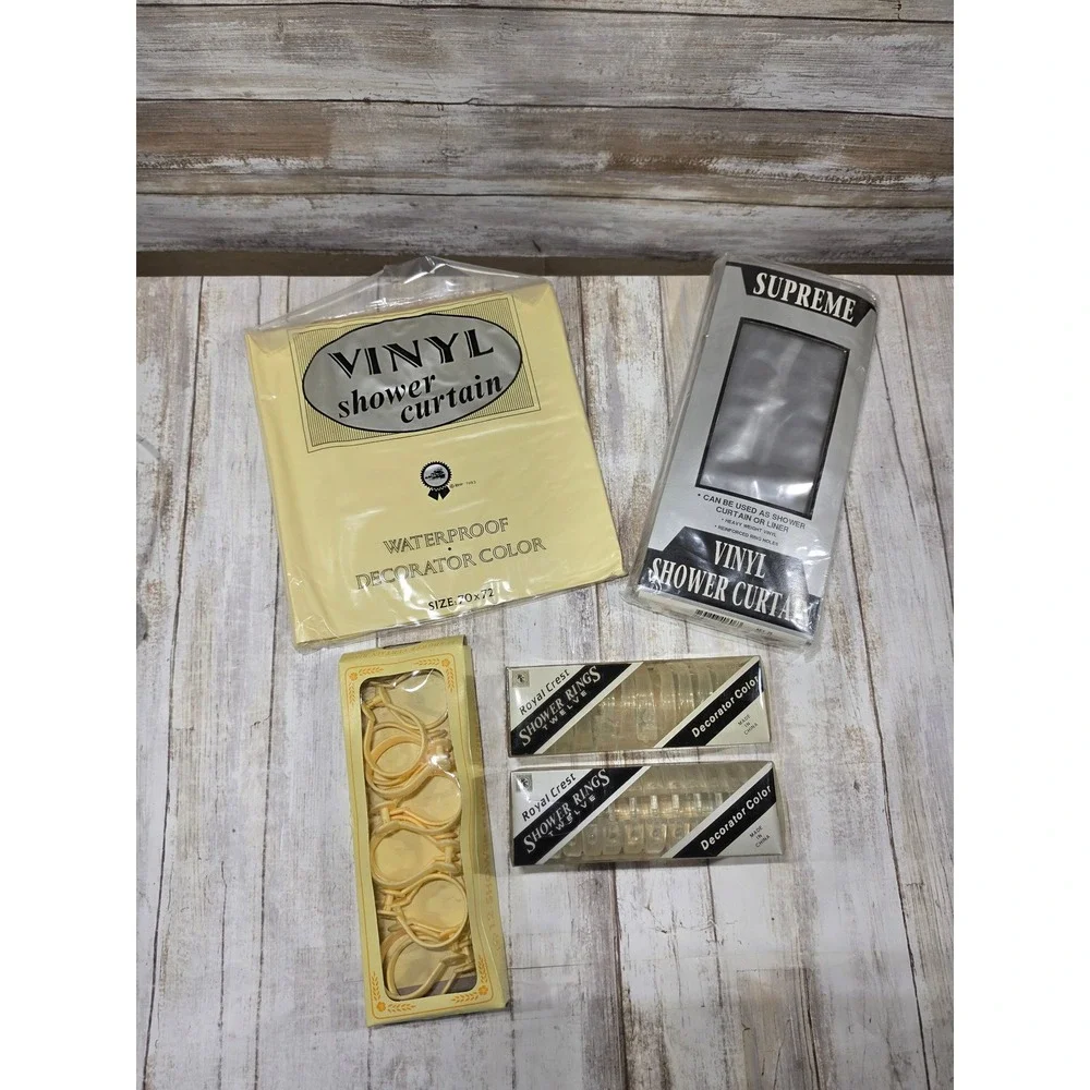 Vintage Vinyl Shower Curtain Yellow Clear 70x72 with Royal Crest Rings
